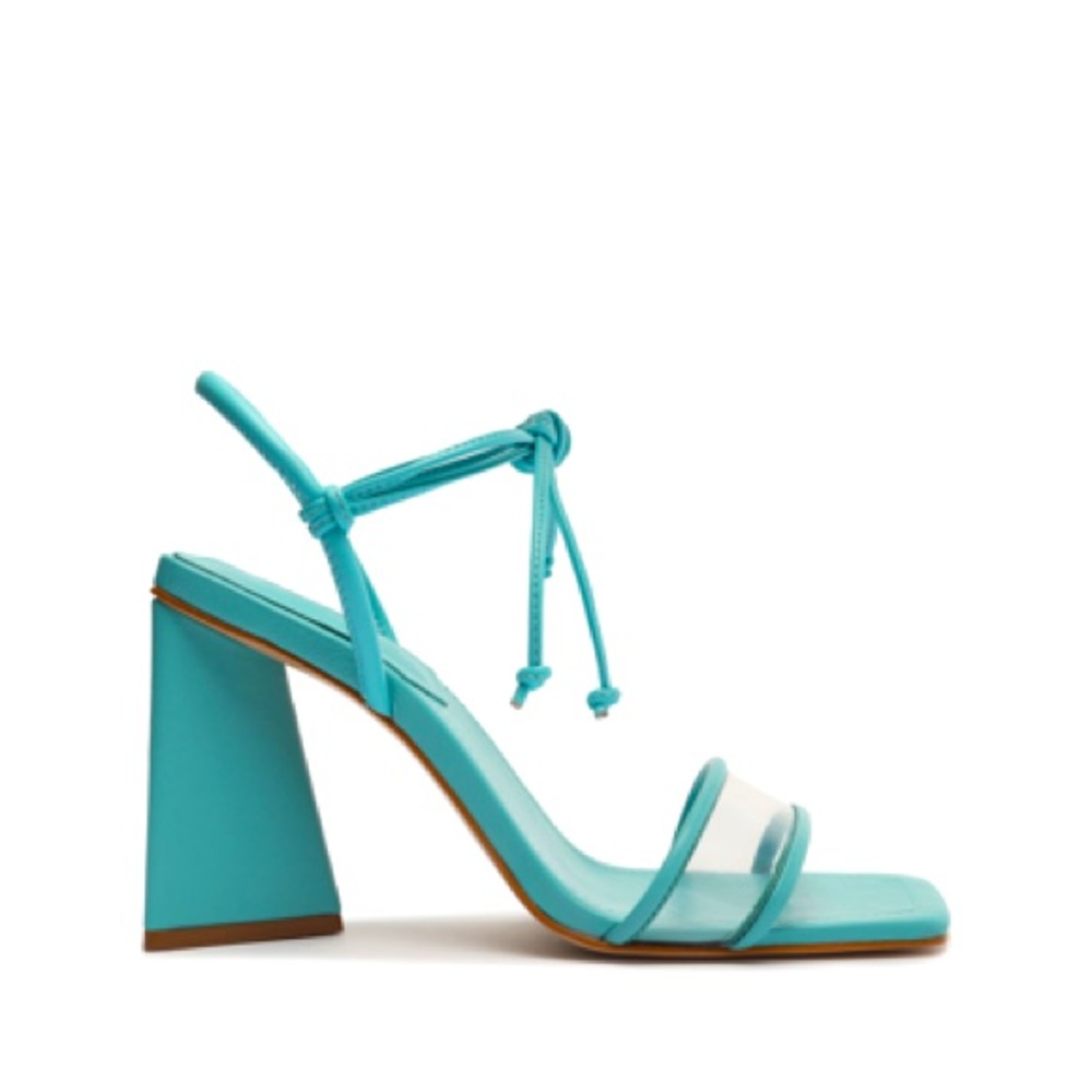 Schutz baby blue leather block heel sandal